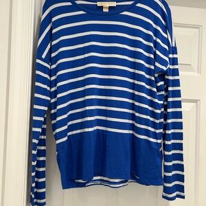 Michael Kors Blue and White Striped Long Sleeve Top